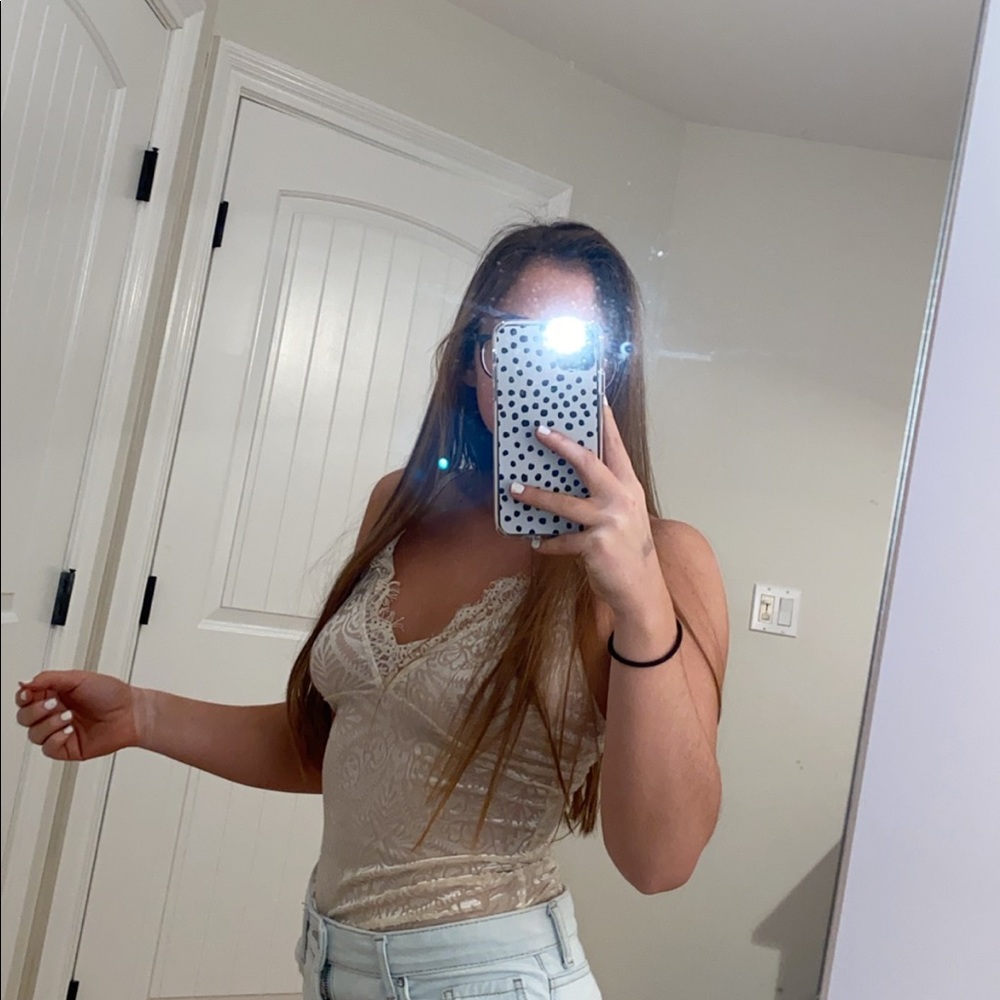 Lace Beige Velvet LA Hearts bodysuit